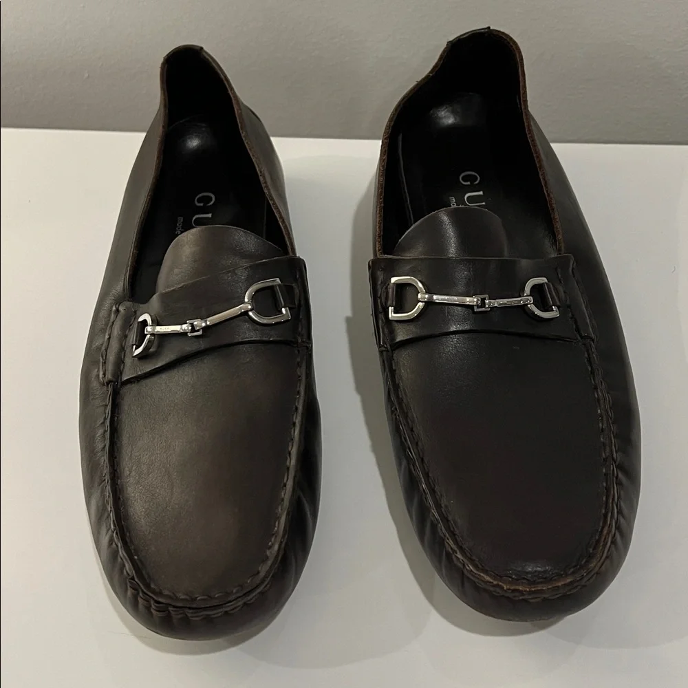 Gucci Men's Dark Brown Leather Slip-Ons size 10